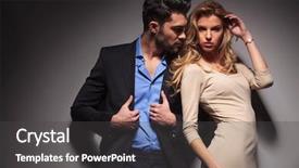  Presentation with lover - Colorful presentation theme enhanced with male female - attractive business man fixing his backdrop and a dark gray colored foreground