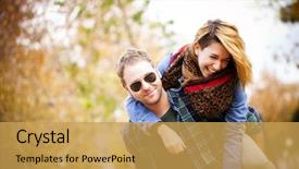  Presentation with outdoors - Audience pleasing PPT layouts consisting of male female - attractive man piggybacking his pretty backdrop and a yellow colored foreground