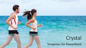  Presentation with cardio - Amazing PPT theme having male female - fitness interracial couple runners running backdrop and a light blue colored foreground