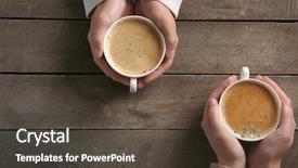  Presentation with coffee cup - Beautiful slide set featuring male female - lovely couple holding cup backdrop and a dark gray colored foreground