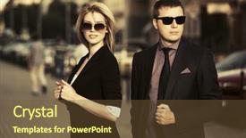  Presentation with city street - Theme enhanced with male female - young fashion business couple walking background and a tawny brown colored foreground