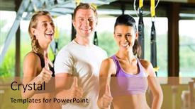  Presentation with suspension - Slide deck consisting of male female figure - group of people exercising background and a coral colored foreground