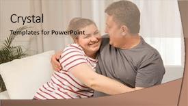  Presentation with home - Cool new presentation theme with male female figure - overweight couple at home backdrop and a coral colored foreground