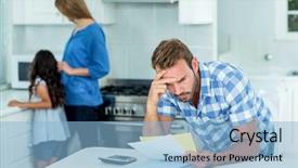  Presentation with father son and looking - Amazing PPT layouts having male female figure - worried father looking at bills backdrop and a light blue colored foreground