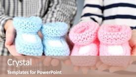 Presentation with crocheted - Slide deck having male female kids - hands with crocheted booties background and a  colored foreground
