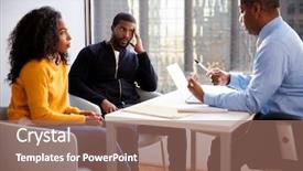  Presentation with financial situation to refugees - Slide set featuring male financial advisor relationship counsellor background and a coral colored foreground