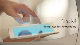  Presentation with hand touching finger digital - Amazing presentation theme having male finger touching tablet screen backdrop and a soft green colored foreground