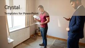  Presentation with realtor - Beautiful PPT theme featuring male first time buyer looking backdrop and a coral colored foreground