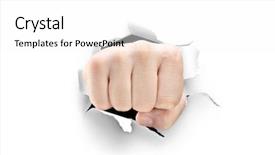  Presentation with breaking through - PPT layouts having male fist breaking background and a white colored foreground