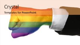  Presentation with lgbt community - Colorful PPT layouts enhanced with male fist painted in lgbt backdrop and a yellow colored foreground