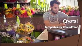  Presentation with flower and perfume - Theme having male florist using laptop background and a tawny brown colored foreground