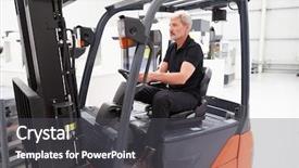  Presentation with lift truck - Cool new presentation theme with male fork lift truck driver backdrop and a dark gray colored foreground