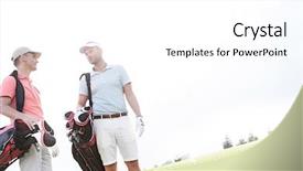  Presentation with golf course - Slide set featuring male friends conversing at golf course against clear sky on sunny day background and a white colored foreground
