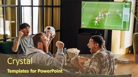  Presentation with friends - Slide deck enhanced with male-friends-gesturing-as-winners background and a tawny brown colored foreground