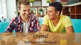  Presentation with lunch - Colorful slides enhanced with adolescense - male friends having lunch backdrop and a gold colored foreground