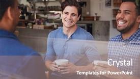  Presentation with college coffee shop - Audience pleasing presentation theme consisting of male friends laughing over coffee backdrop and a coral colored foreground