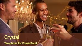  Presentation with celebrate - Theme enhanced with male friends make toast as they celebrate at party together background and a tawny brown colored foreground