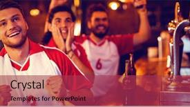  Presentation with pub - Beautiful slide deck featuring male friends watching football match backdrop and a red colored foreground