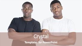  Presentation with african american men - Slide set featuring male friends with arms cross background and a coral colored foreground