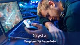  Presentation with challenge - Cool new presentation design with male gamer sleeping at his laptop after challenge backdrop and a navy blue colored foreground