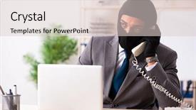  Presentation with phishing information - PPT layouts having male gangster stealing information background and a lemonade colored foreground