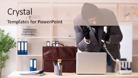  Presentation with phishing information - Amazing presentation having male gangster stealing information backdrop and a lemonade colored foreground