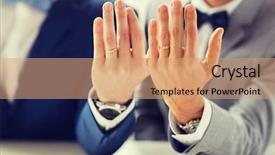  Presentation with wedding rings - Presentation having male gay couple with wedding background and a coral colored foreground