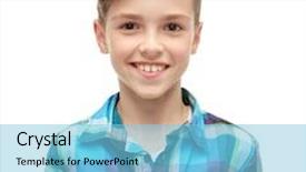 Presentation with gender - PPT layouts enhanced with male gender childhood fashion and people concept - smiling boy in checkered shirt background and a light blue colored foreground