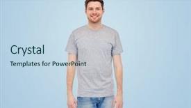  Presentation with gender - PPT theme consisting of male gender fashion and people concept - smiling young man in gray t-shirt and jeans over blue background background and a sky blue colored foreground