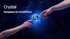  Presentation with shining stars - Presentation design with male god hands background and a navy blue colored foreground