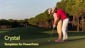  Presentation with golf course - Presentation theme enhanced with male golf instructor teaching female background and a tawny brown colored foreground