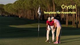  Presentation with golf course - PPT layouts featuring male golf instructor teaching female background and a tawny brown colored foreground