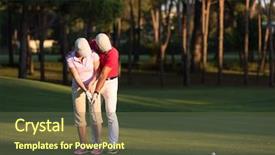  Presentation with golf course - PPT layouts enhanced with male golf instructor teaching female background and a tawny brown colored foreground