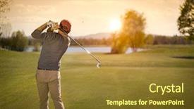  Presentation with golf player playing - Audience pleasing presentation design consisting of male golf player swinging club backdrop and a tawny brown colored foreground