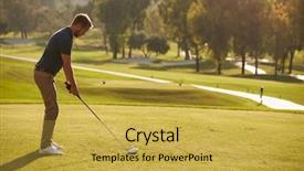  Presentation with golf course - Presentation theme enhanced with male golfer lining up tee background and a yellow colored foreground