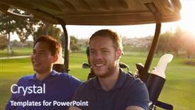  Presentation with golf course - Amazing presentation design having male golfers driving buggy along backdrop and a wine colored foreground