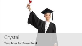  Presentation with diploma - Colorful slide deck enhanced with male-graduate-student-holding backdrop and a light gray colored foreground