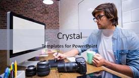  Presentation with graphic - Slides consisting of male graphic designer using computer background and a  colored foreground