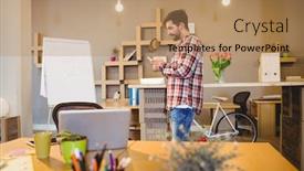  Presentation with graphic - Amazing theme having male-graphic-designer-using-mobile backdrop and a coral colored foreground