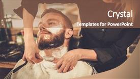  Presentation with barber shop - Cool new PPT theme with male grooming - client during beard shaving backdrop and a coral colored foreground