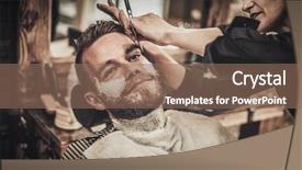  Presentation with barber shop - Cool new slide deck with male grooming - client during beard shaving backdrop and a coral colored foreground