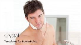  Presentation with shave - PPT theme having male grooming - cute caucasian man ready background and a lemonade colored foreground