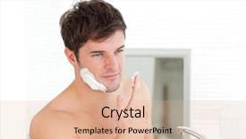  Presentation with shave - Presentation theme enhanced with male grooming - handsome caucasian man ready background and a lemonade colored foreground
