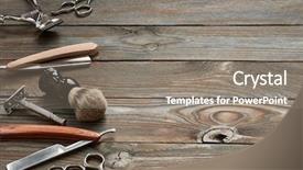  Presentation with barber - PPT layouts featuring male grooming - vintage barber shop tools background and a gray colored foreground