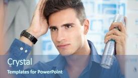  Presentation with self defense pepper spray - PPT theme consisting of male grooming - young man applying hair spray background and a ocean colored foreground