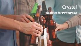  Presentation with bottles - Amazing PPT layouts having male group clinking glass bottles backdrop and a gray colored foreground