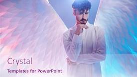  Presentation with angel in white - Presentation theme with male-guardian-angel-looks background and a sky blue colored foreground