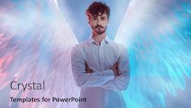  Presentation with angel wings stairway to heaven - Presentation theme having male-guardian-angel-looks background and a light blue colored foreground