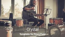  Presentation with teach - Slide deck with male-guitarist-teach-student-play background and a gray colored foreground