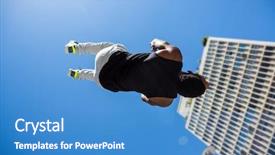  Presentation with city - Cool new PPT theme with male gymnastic - athletic man doing back flip backdrop and a  colored foreground